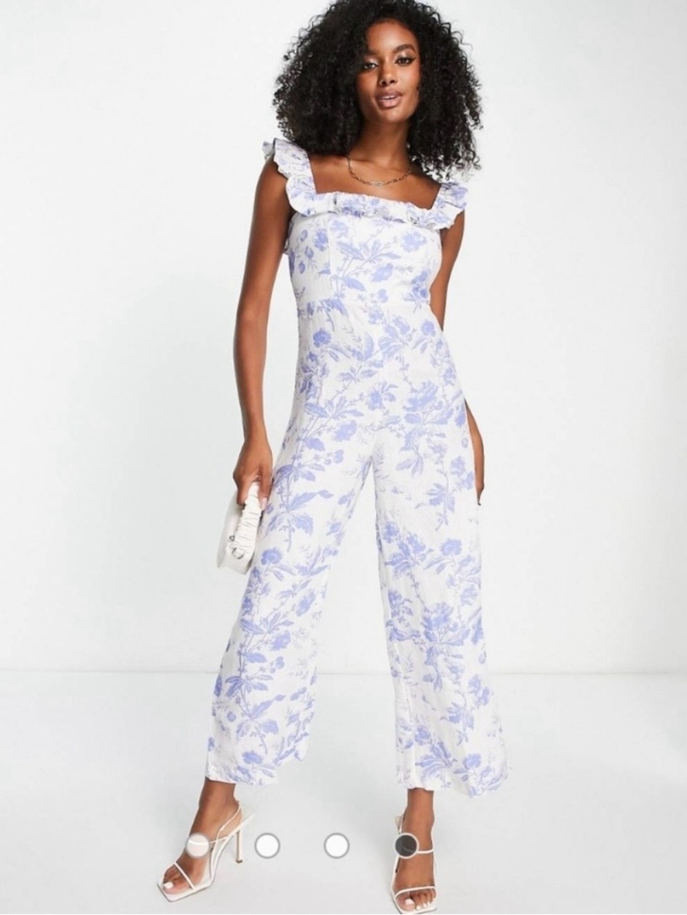 & Other stories floral white and blue 100% linen Jumpsuit EURO 36